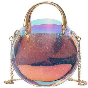4309 Hologram Tote Bag Purse 2 in 1 Round Holographic Clear Purses